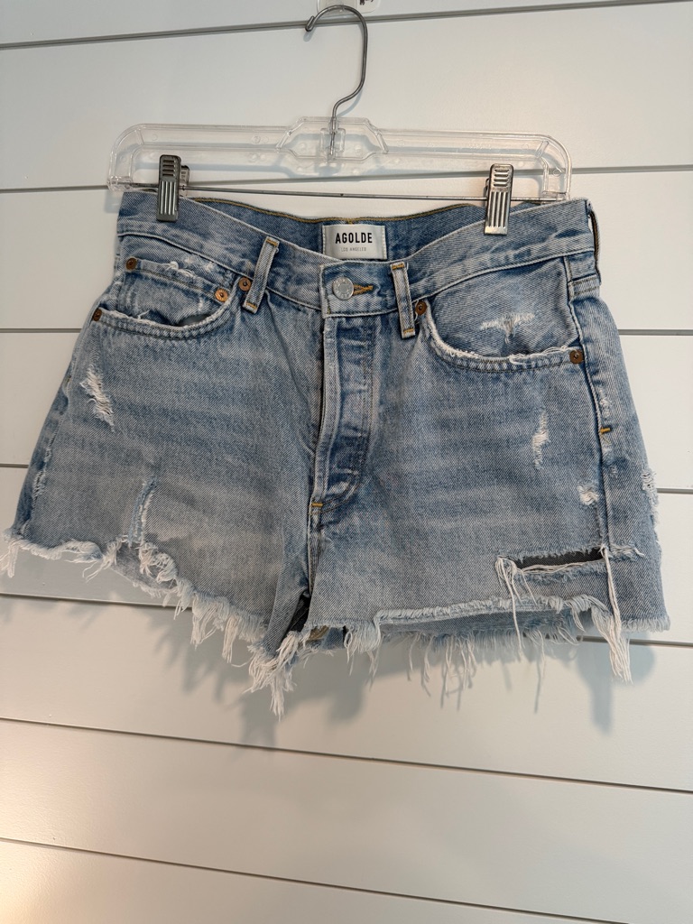 Agolde Light Wash Distressed Denim Cutoff Shorts